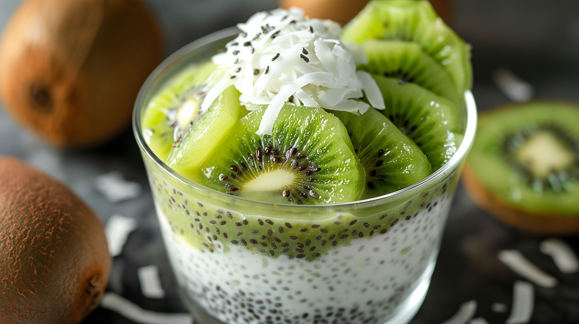 Chia-Kokospudding mit Kiwi-Topping